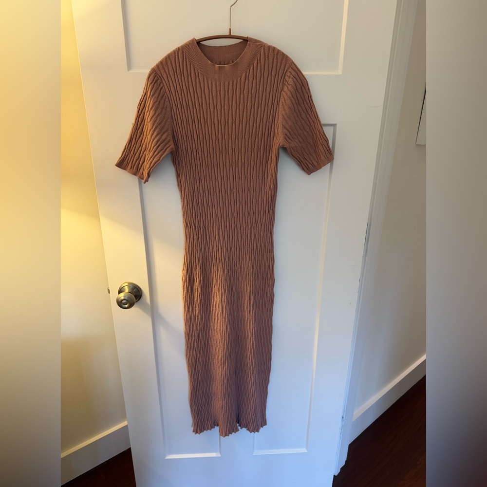 Varley Fara Knit Textured Midi Dress Woodrose Mauve Pink Size Small